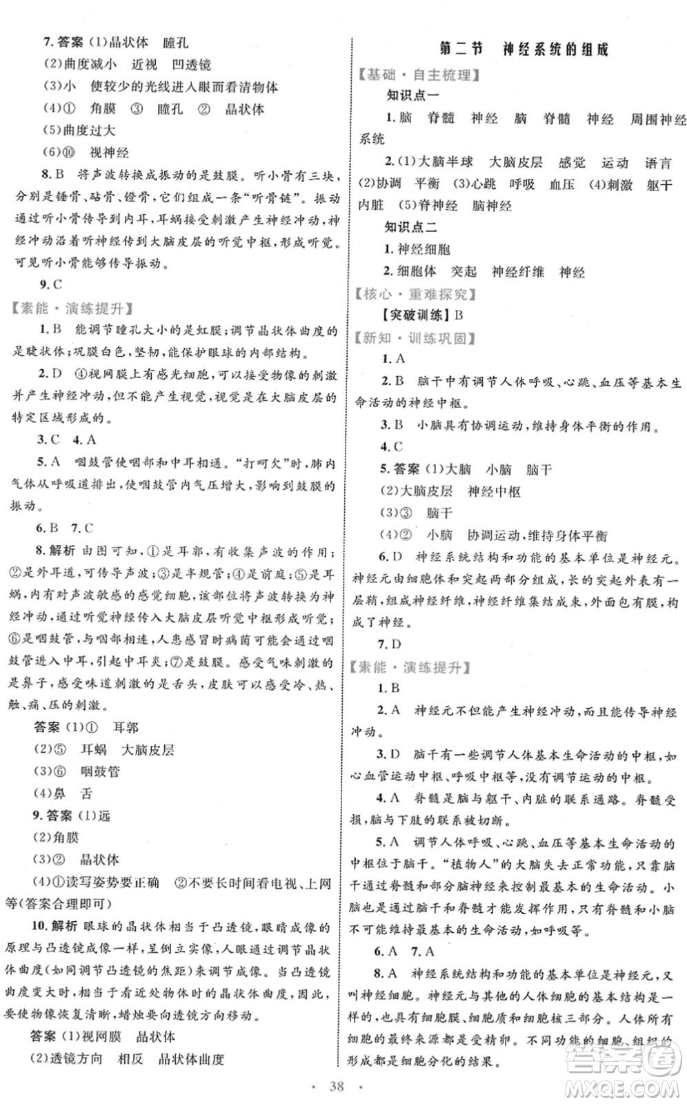 內(nèi)蒙古教育出版社2022初中同步學(xué)習(xí)目標(biāo)與檢測七年級生物下冊人教版答案