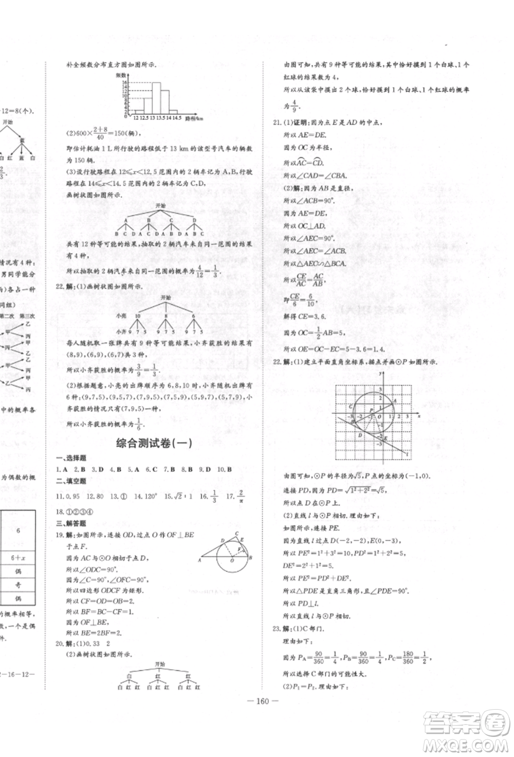 陜西人民教育出版社2022練案五四學制九年級數(shù)學下冊魯教版參考答案