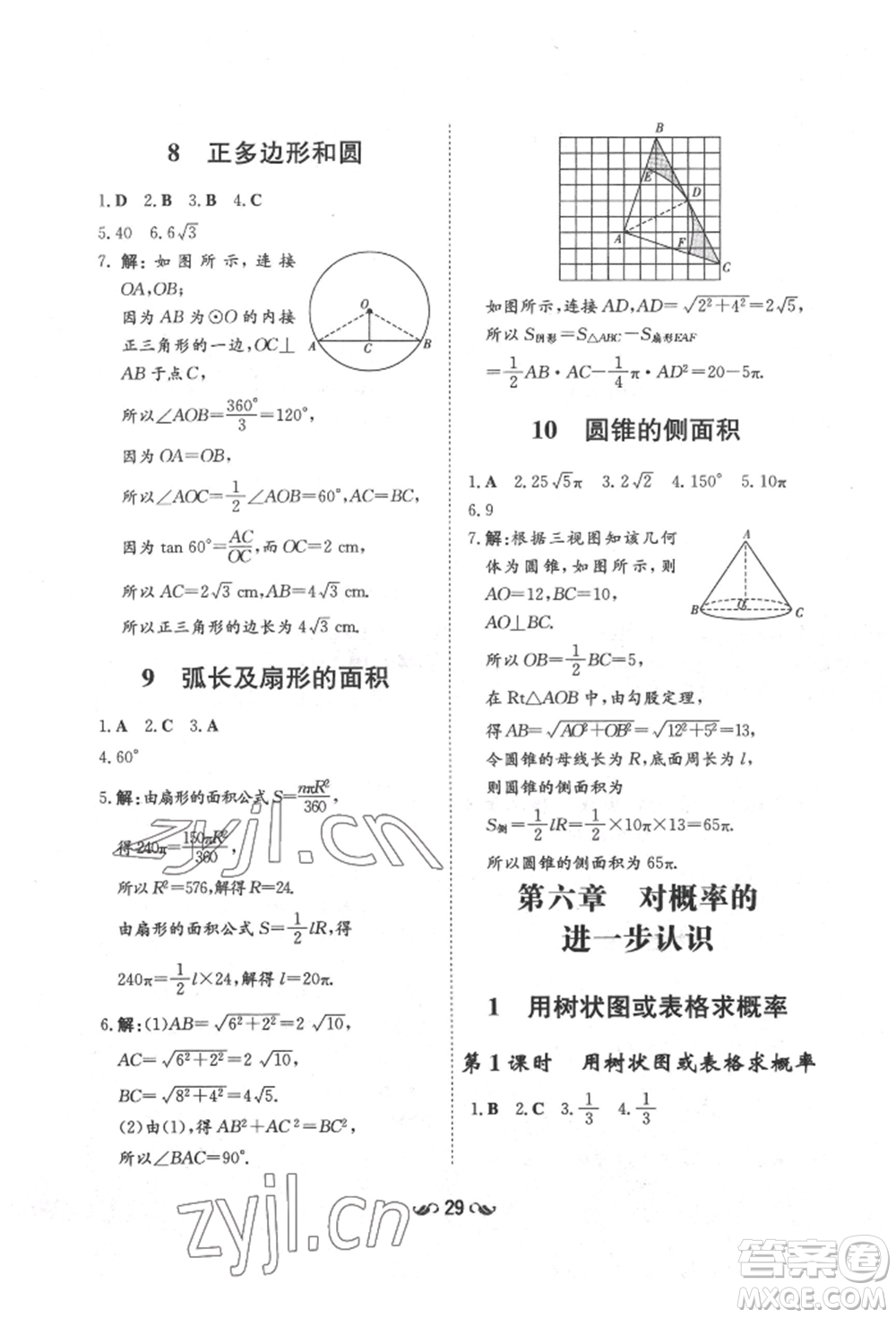 陜西人民教育出版社2022練案五四學制九年級數(shù)學下冊魯教版參考答案