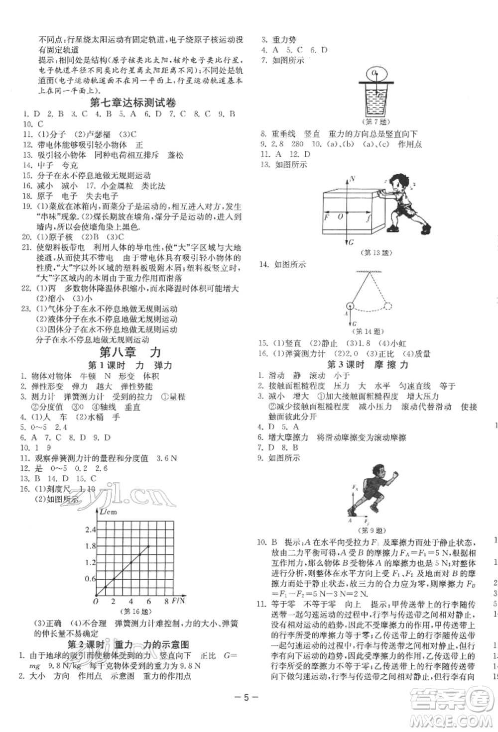 江蘇人民出版社2022年1課3練單元達標測試八年級下冊物理蘇科版參考答案