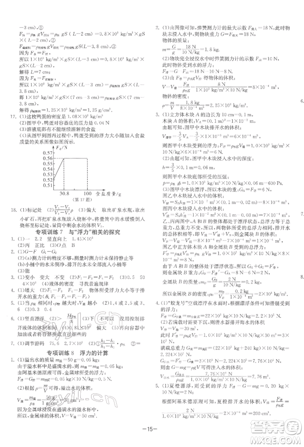 江蘇人民出版社2022年1課3練單元達標測試八年級下冊物理蘇科版參考答案