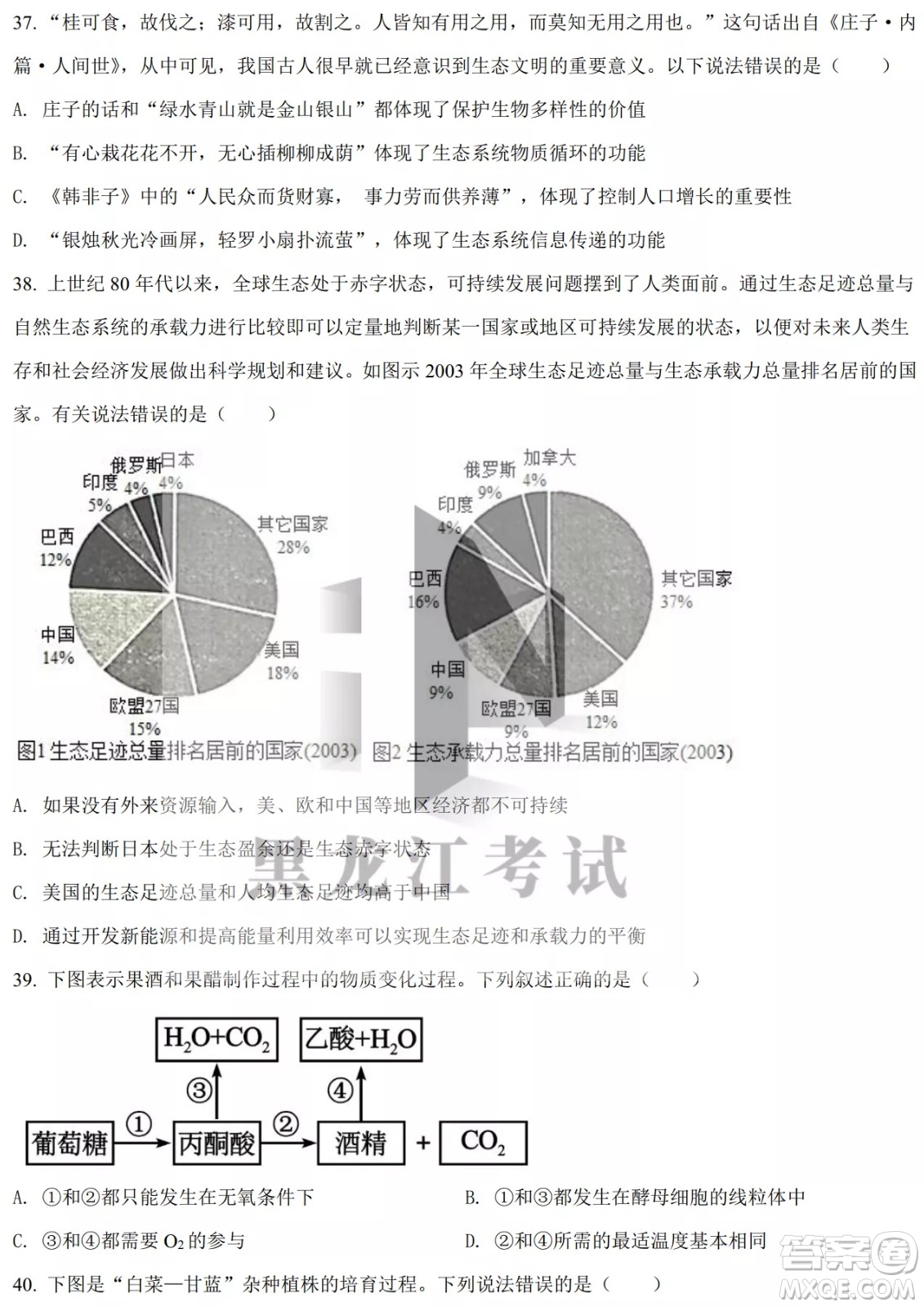 大慶實驗中學(xué)實驗一部2020級高二下學(xué)期4月階段性質(zhì)量檢測生物學(xué)試題及答案