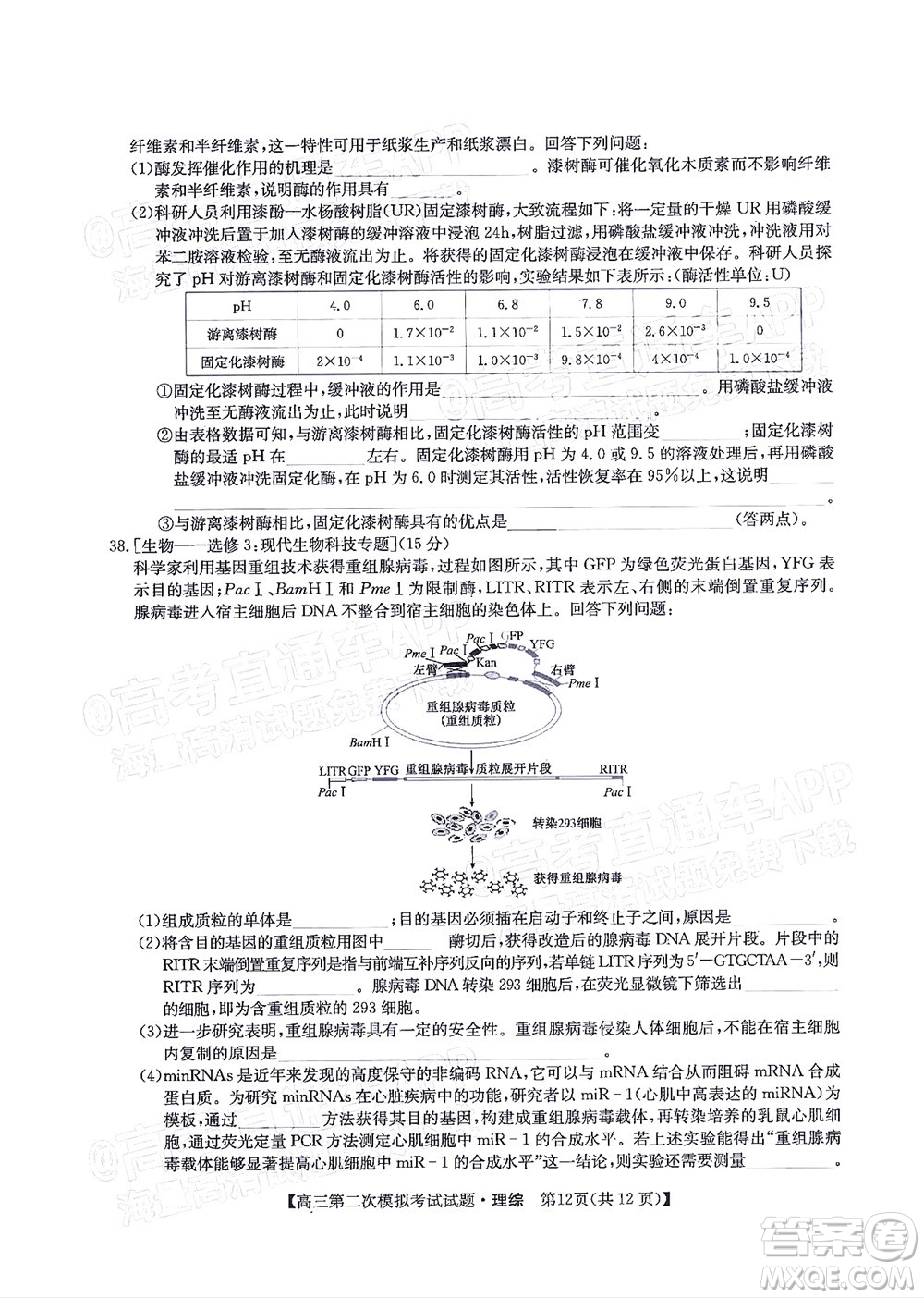 晉城市2022年高三第二次模擬考試?yán)砜凭C合試題及答案