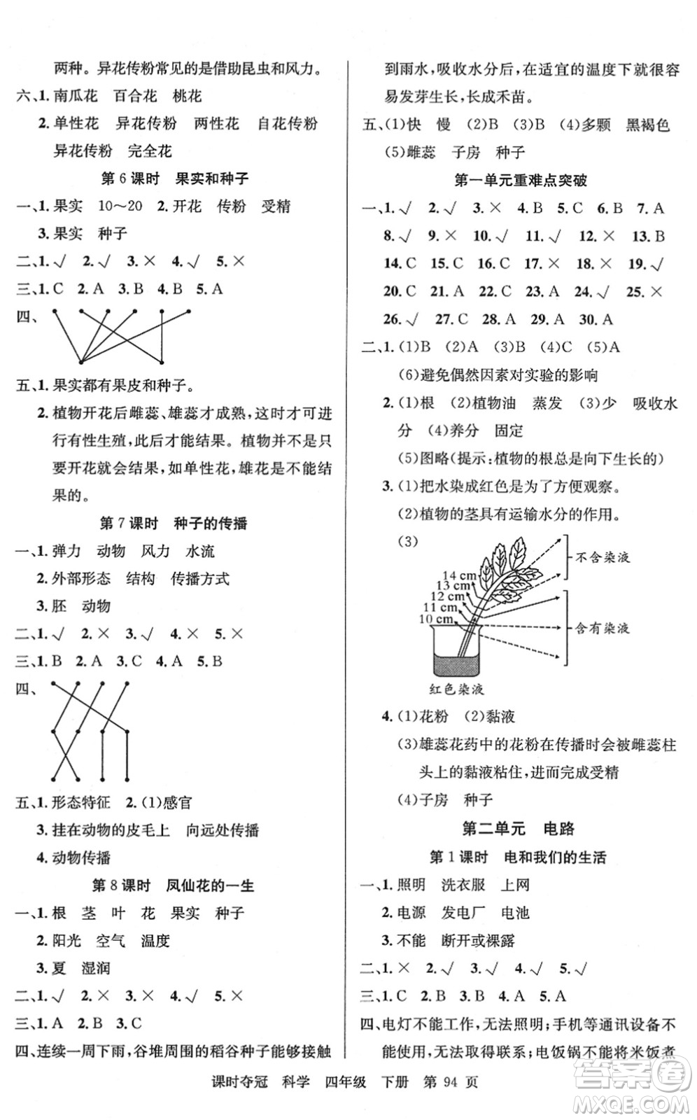 新疆科學(xué)技術(shù)出版社2022課時(shí)奪冠四年級(jí)科學(xué)下冊(cè)JK教科版答案