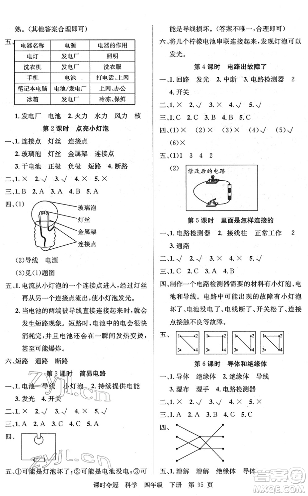 新疆科學(xué)技術(shù)出版社2022課時(shí)奪冠四年級(jí)科學(xué)下冊(cè)JK教科版答案