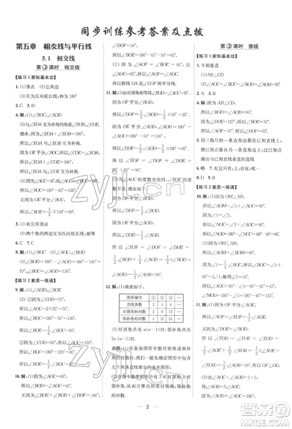 吉林教育出版社2022點(diǎn)撥訓(xùn)練課時作業(yè)本七年級下冊數(shù)學(xué)人教版參考答案