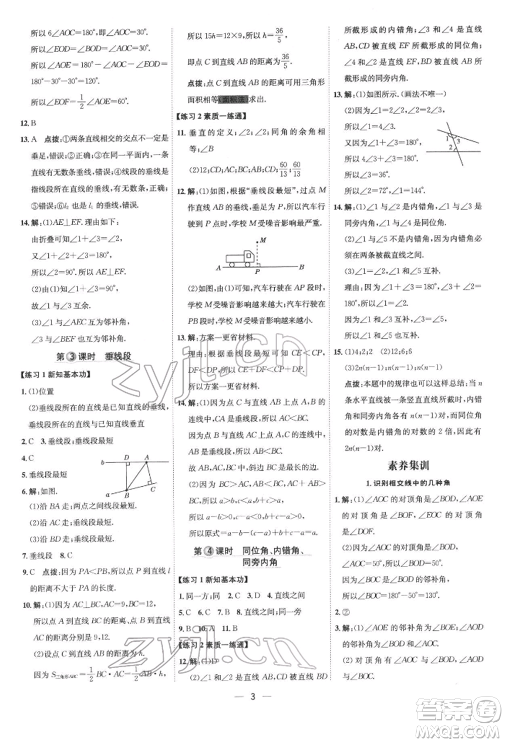 吉林教育出版社2022點(diǎn)撥訓(xùn)練課時作業(yè)本七年級下冊數(shù)學(xué)人教版參考答案