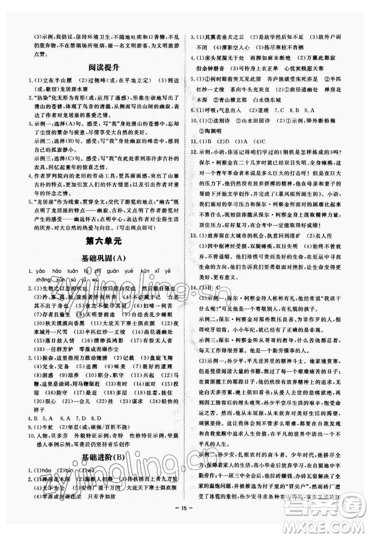 光明日報出版社2022全效學(xué)習(xí)語文八年級下冊RJ人教版精華版答案