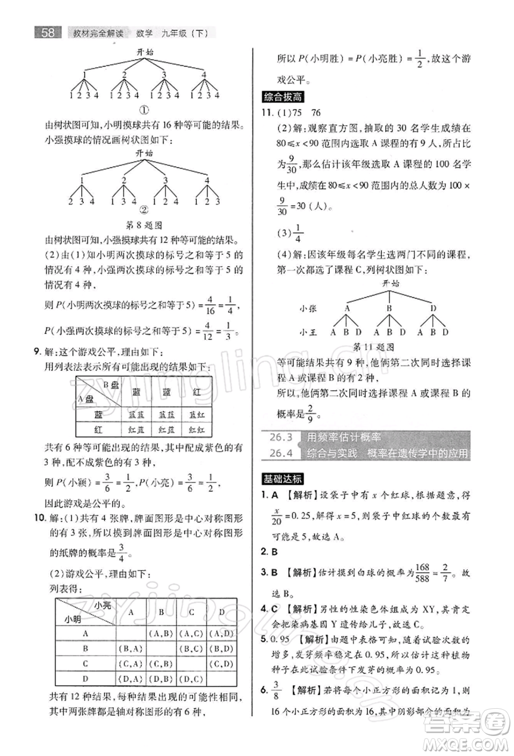 陜西師范大學(xué)出版總社有限公司2022教材完全解讀九年級下冊數(shù)學(xué)滬科版參考答案