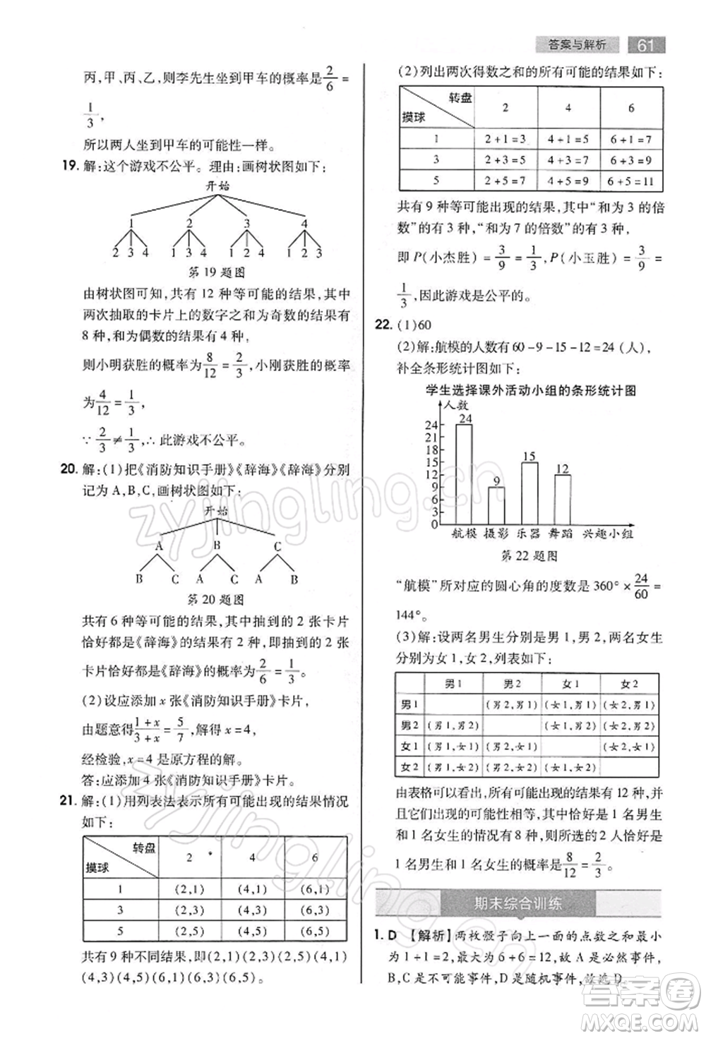 陜西師范大學(xué)出版總社有限公司2022教材完全解讀九年級下冊數(shù)學(xué)滬科版參考答案