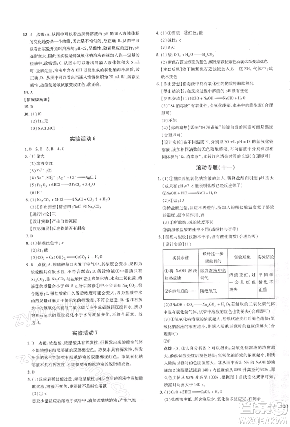 安徽教育出版社2022點(diǎn)撥訓(xùn)練課時(shí)作業(yè)本九年級(jí)下冊(cè)化學(xué)人教版安徽專版參考答案