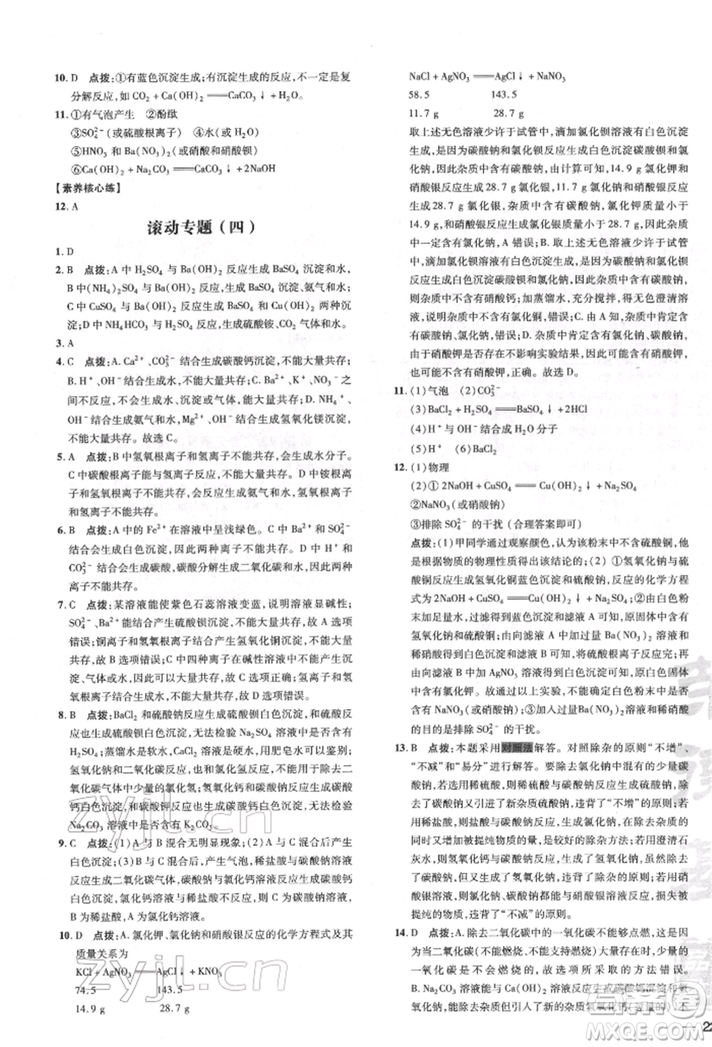 吉林教育出版社2022點(diǎn)撥訓(xùn)練課時(shí)作業(yè)本九年級(jí)下冊(cè)化學(xué)滬教版參考答案