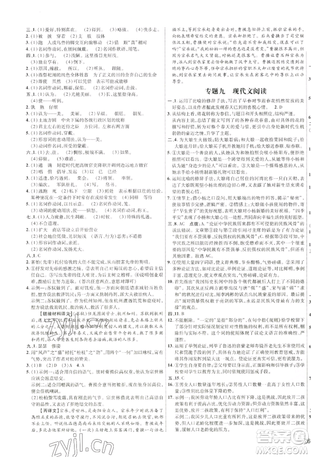 吉林教育出版社2022點(diǎn)撥訓(xùn)練課時(shí)作業(yè)本九年級(jí)下冊(cè)語(yǔ)文人教版參考答案