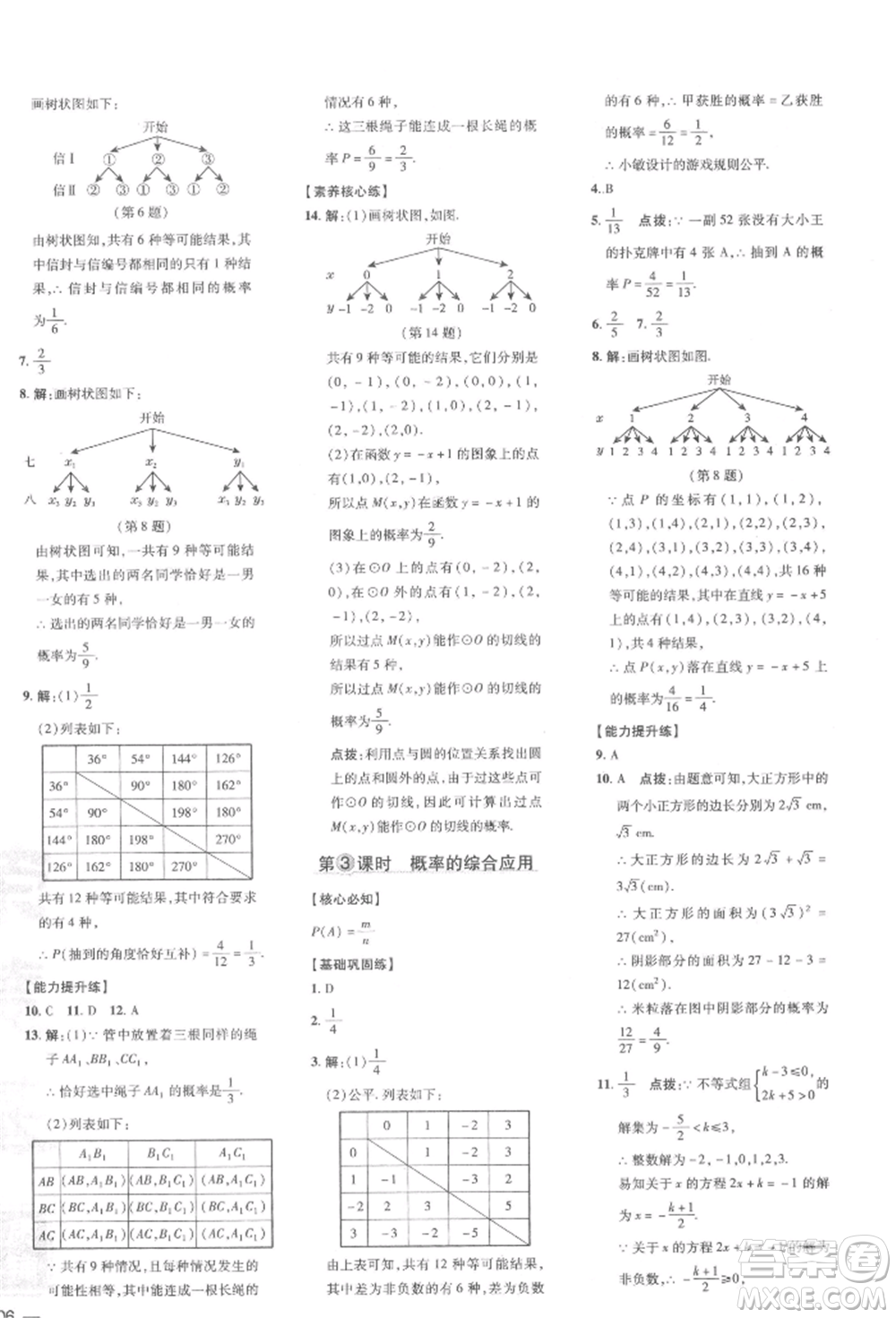 吉林教育出版社2022點撥訓練課時作業(yè)本九年級下冊數(shù)學滬科版安徽適用參考答案