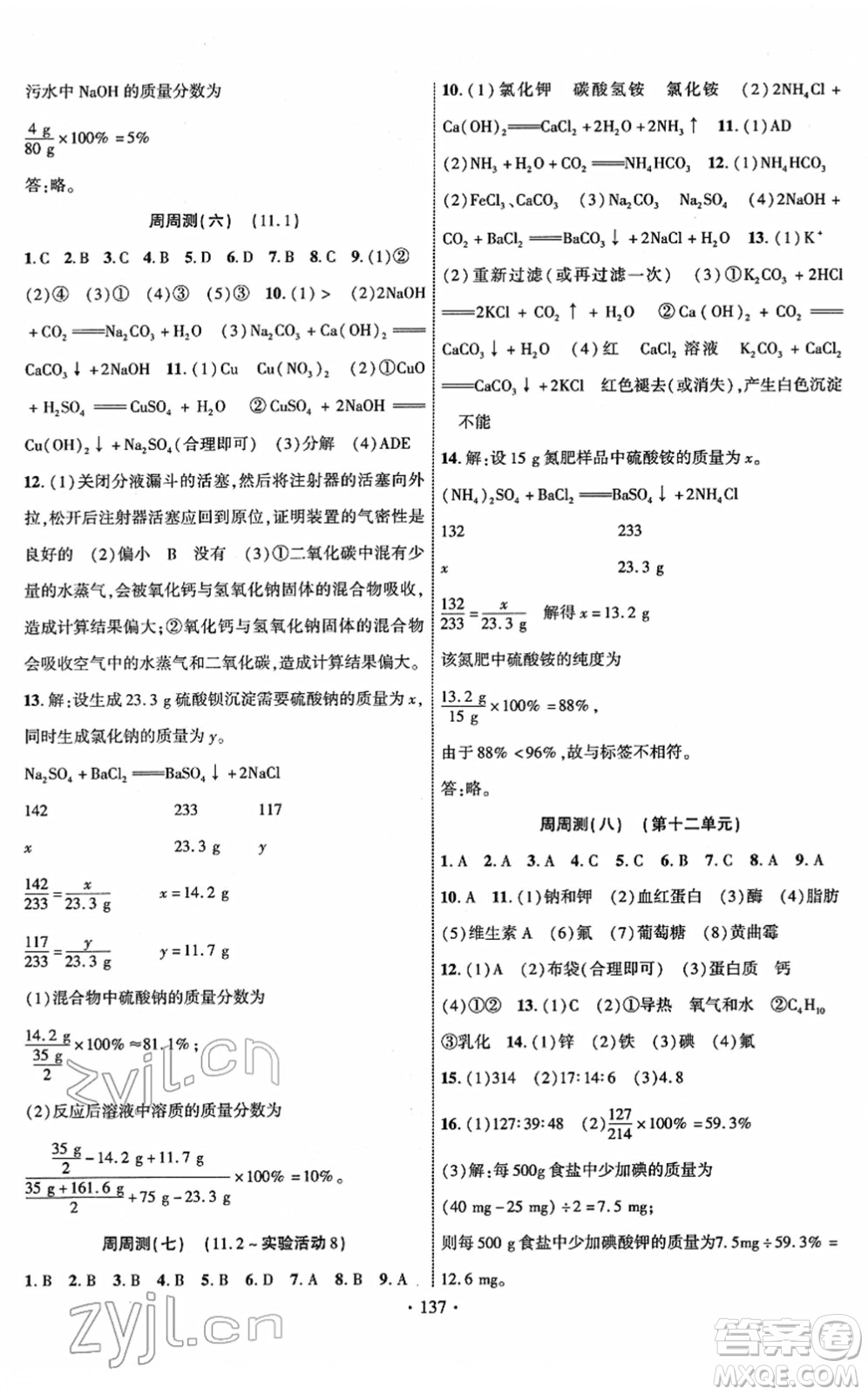 新疆文化出版社2022課時掌控九年級化學下冊RJ人教版答案