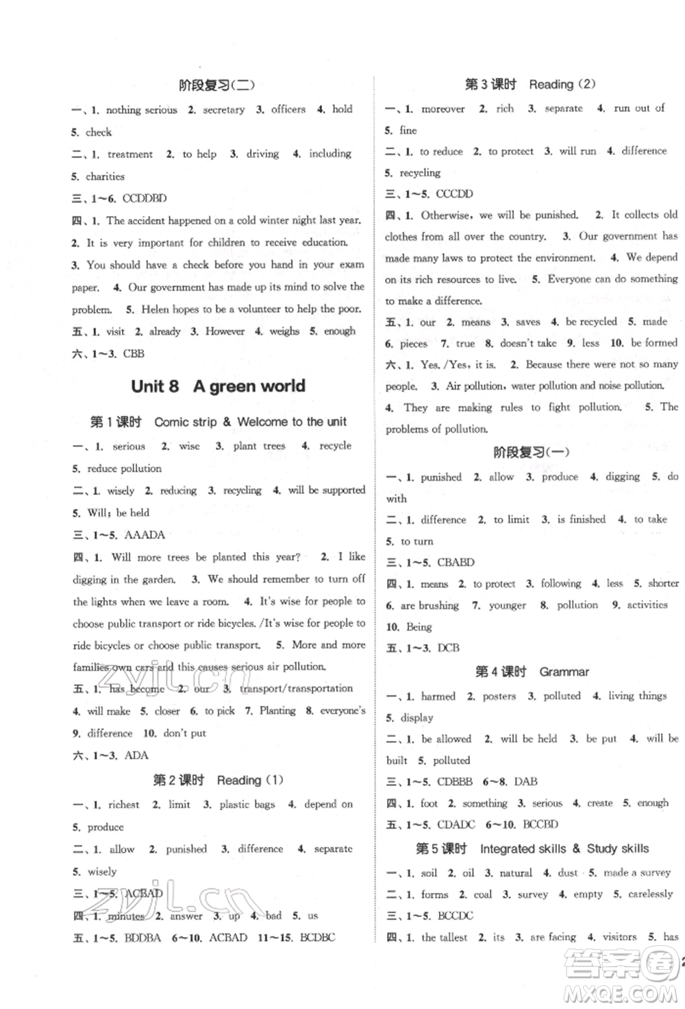 南京大學(xué)出版社2022提優(yōu)訓(xùn)練課課練八年級下冊英語江蘇版徐州專版參考答案