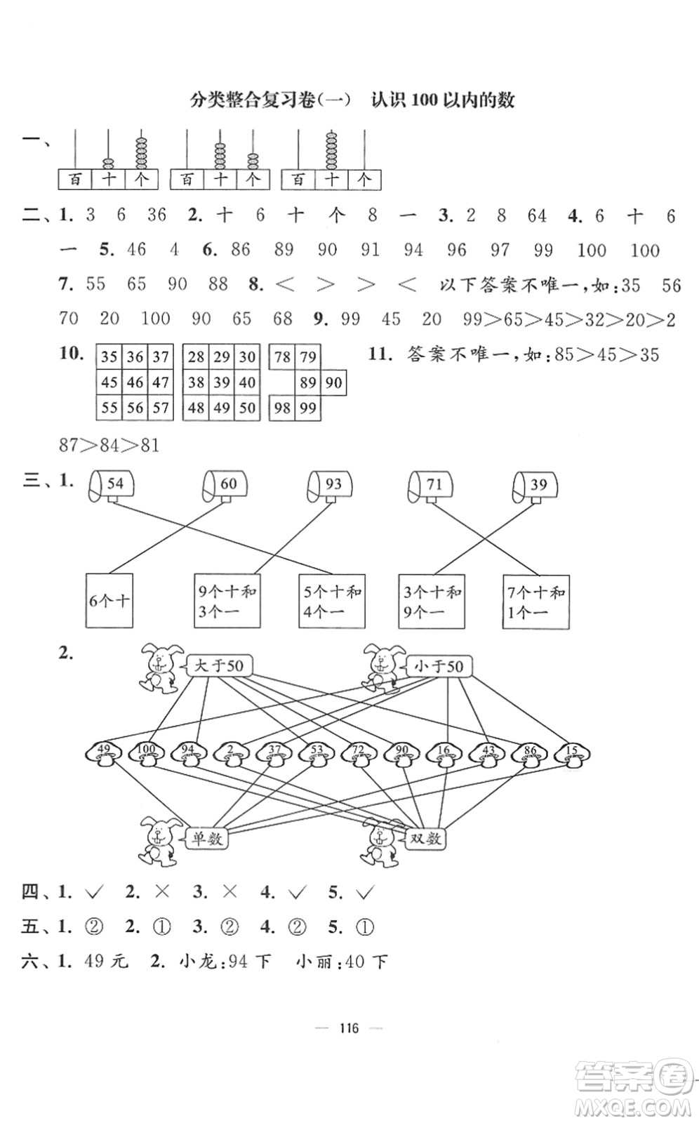 延邊大學(xué)出版社2022江蘇好卷一年級(jí)數(shù)學(xué)下冊(cè)蘇教版答案