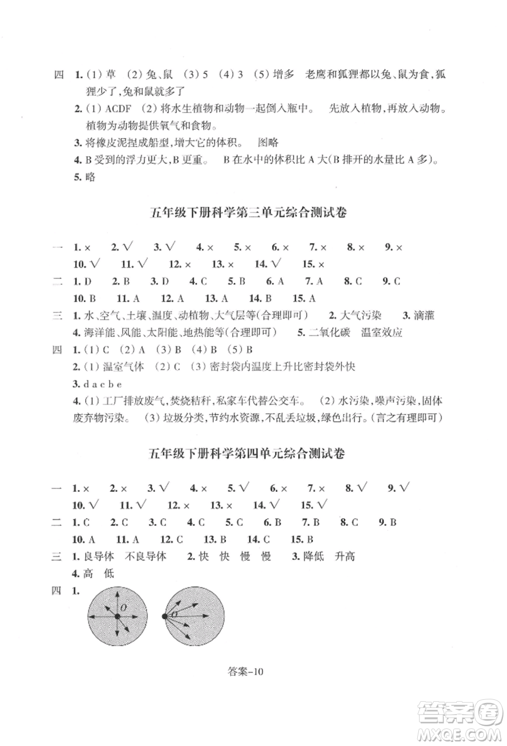 浙江少年兒童出版社2022每課一練五年級(jí)下冊(cè)科學(xué)教科版參考答案