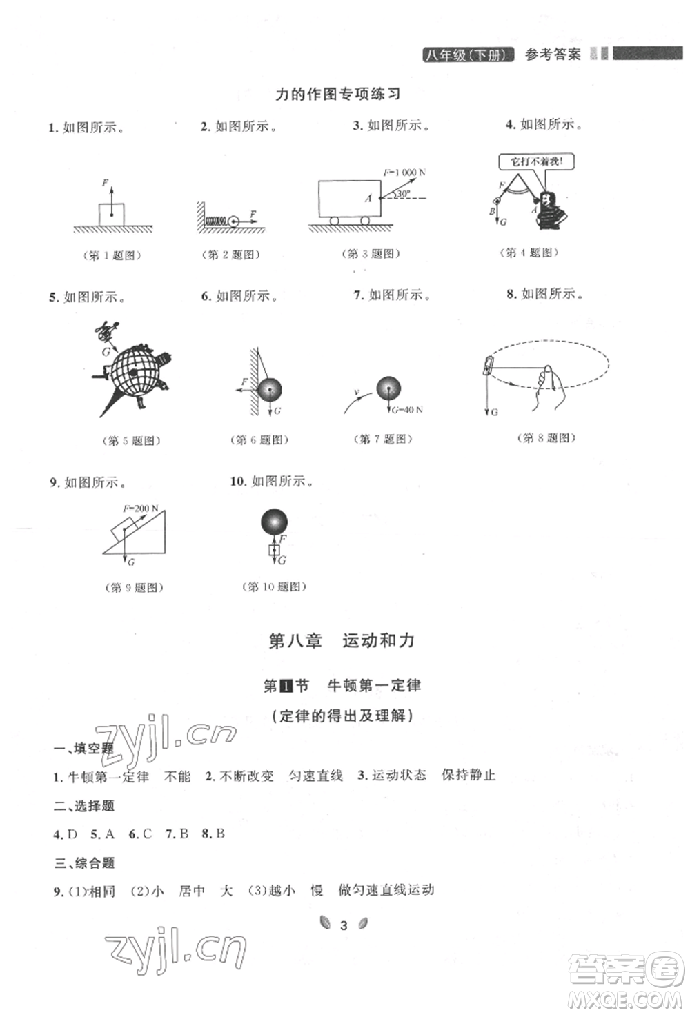 延邊大學(xué)出版社2022點(diǎn)石成金金牌奪冠八年級(jí)下冊(cè)物理人教版大連專版參考答案