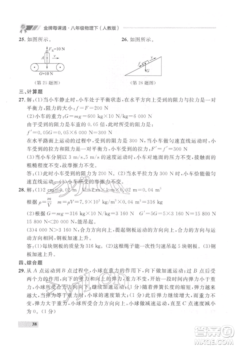 延邊大學(xué)出版社2022點(diǎn)石成金金牌每課通八年級下冊物理人教版大連專版參考答案