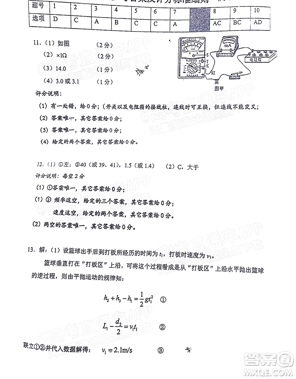 2022年廣州市普通高中畢業(yè)班綜合測試二物理試題及答案