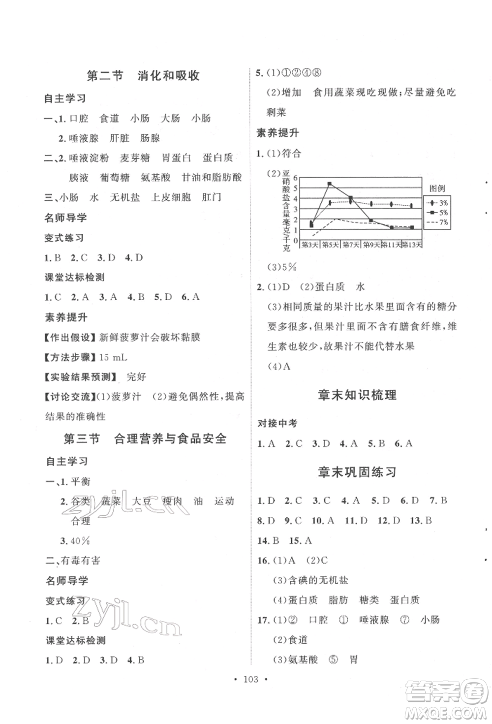 陜西人民出版社2022實驗教材新學(xué)案七年級下冊生物人教版參考答案