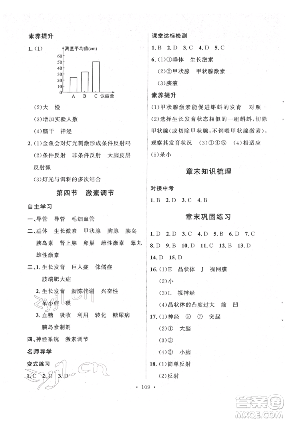 陜西人民出版社2022實驗教材新學(xué)案七年級下冊生物人教版參考答案