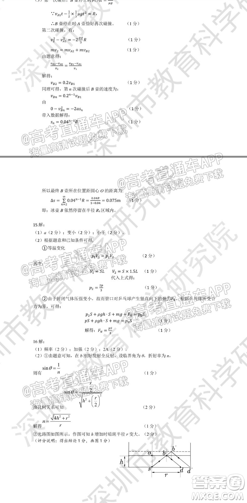 2022年深圳市高三年級(jí)第二次調(diào)研考試物理試題及答案