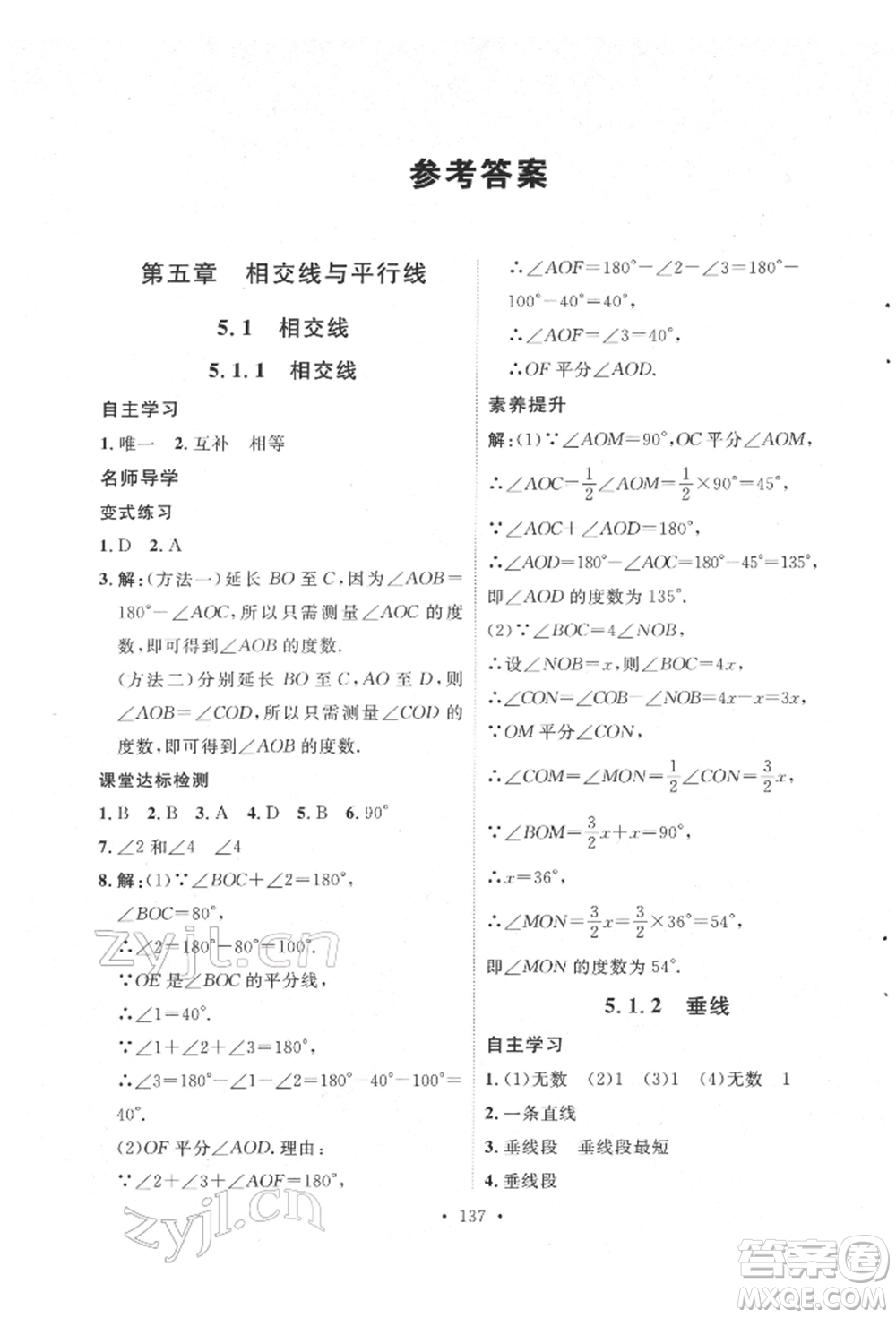 陜西人民出版社2022實驗教材新學(xué)案七年級下冊數(shù)學(xué)人教版參考答案