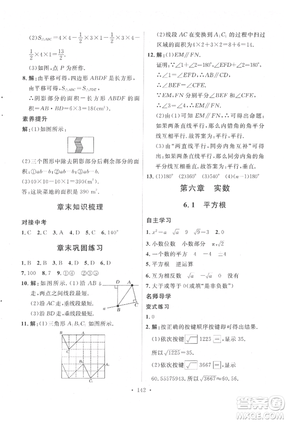 陜西人民出版社2022實驗教材新學(xué)案七年級下冊數(shù)學(xué)人教版參考答案