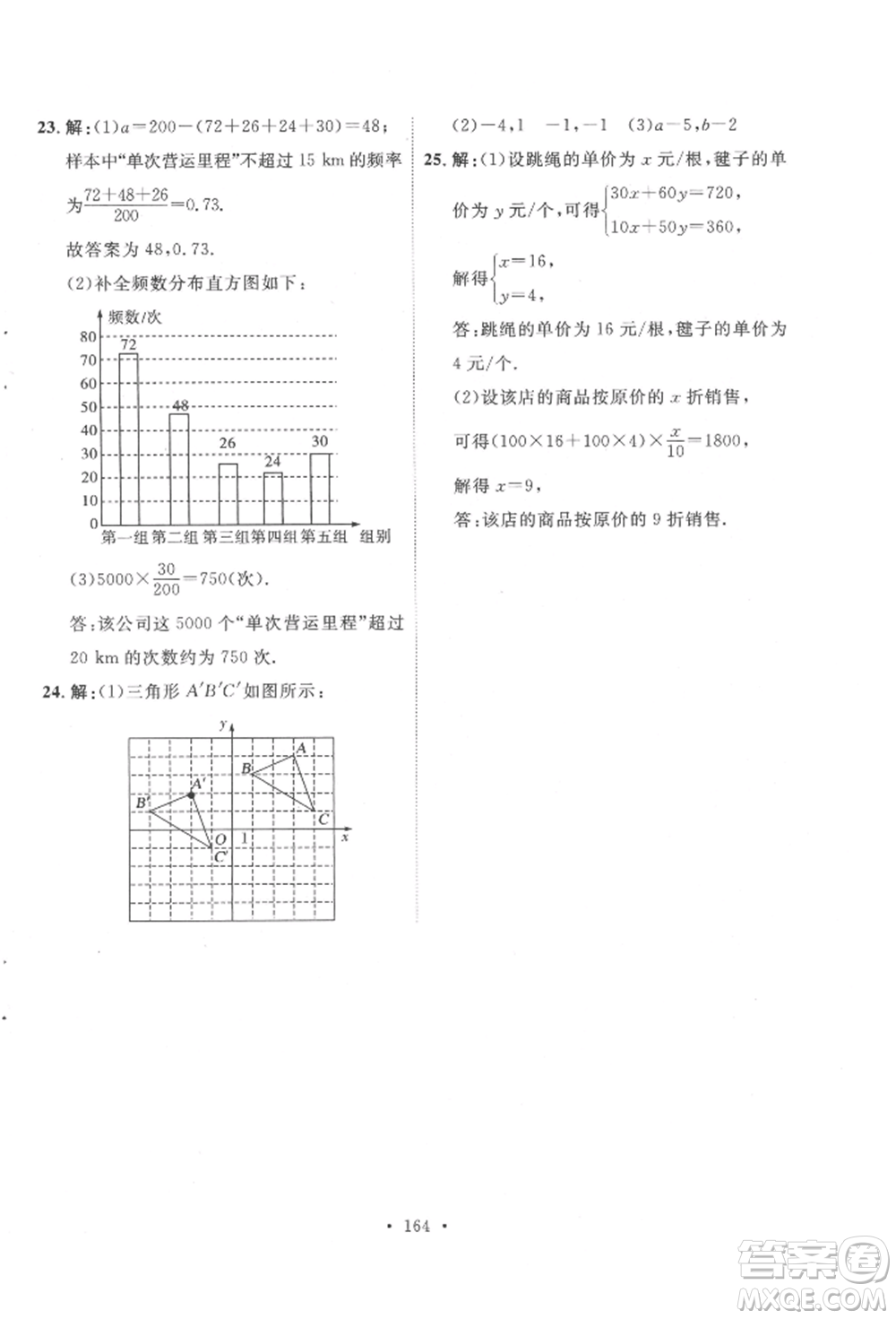 陜西人民出版社2022實驗教材新學(xué)案七年級下冊數(shù)學(xué)人教版參考答案