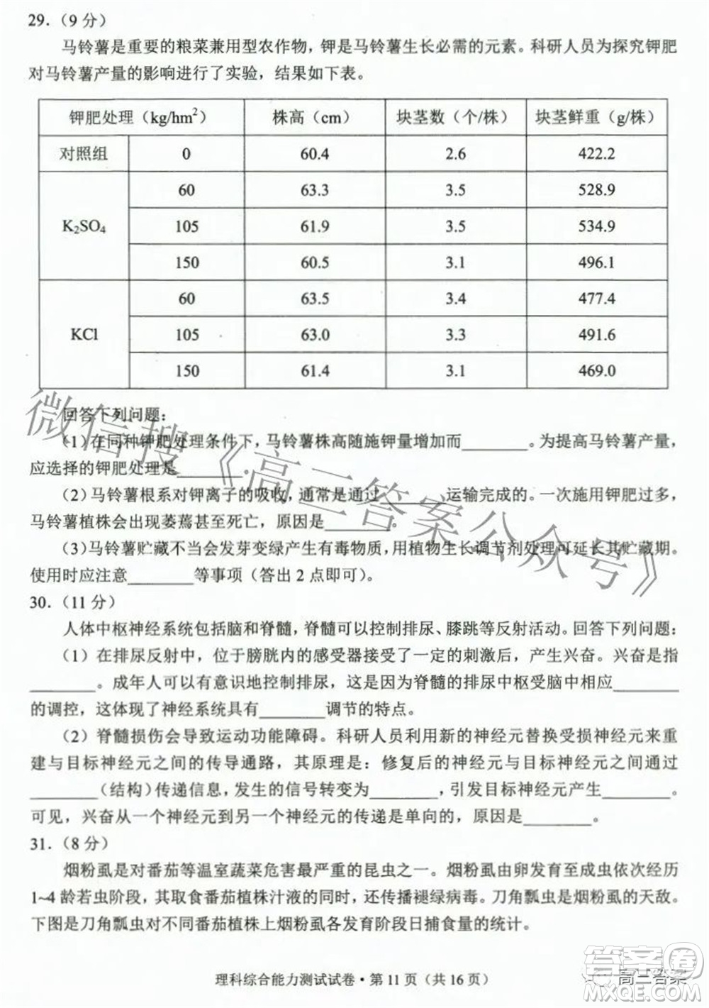 2022年云南省第二次高中畢業(yè)生復(fù)習(xí)統(tǒng)一檢測理科綜合試題及答案