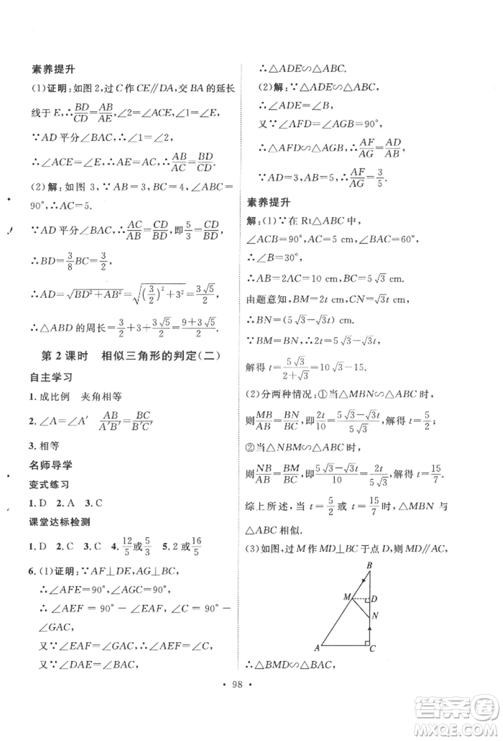 陜西人民出版社2022實(shí)驗(yàn)教材新學(xué)案九年級(jí)下冊(cè)數(shù)學(xué)人教版參考答案