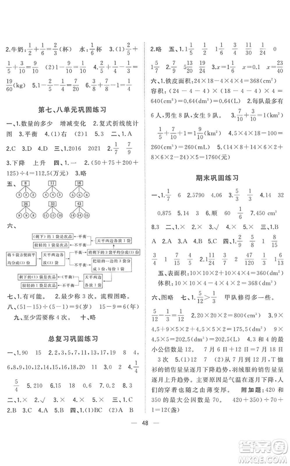 廣西師范大學(xué)出版社2022課堂小作業(yè)五年級(jí)數(shù)學(xué)下冊(cè)R人教版答案