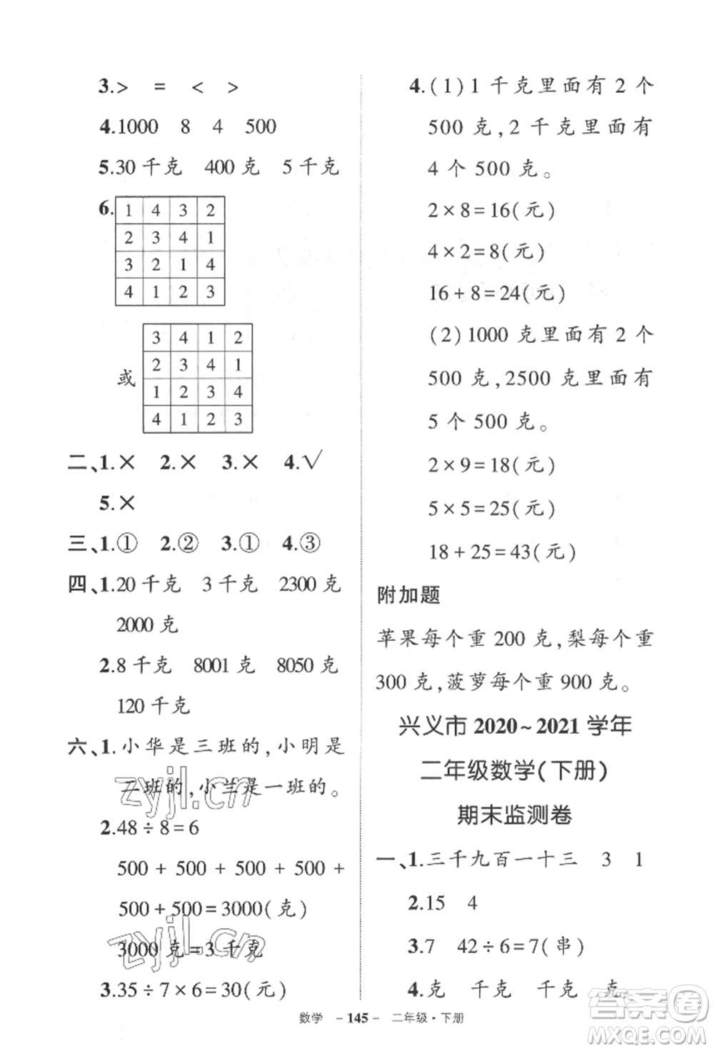 武漢出版社2022狀元成才路創(chuàng)優(yōu)作業(yè)100分二年級(jí)下冊(cè)數(shù)學(xué)人教版貴州專版參考答案