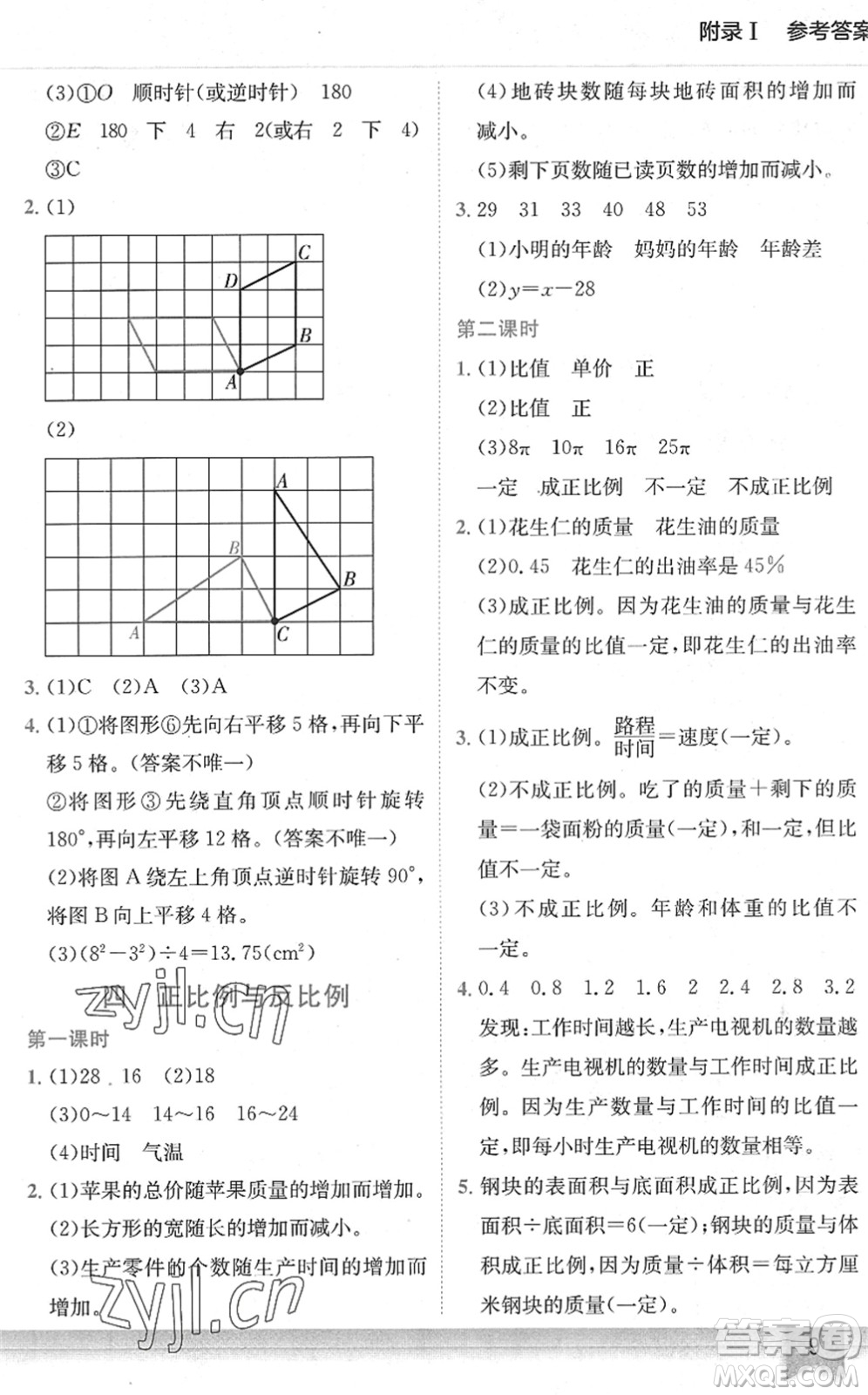 龍門書局2022黃岡小狀元作業(yè)本六年級(jí)數(shù)學(xué)下冊(cè)BS北師版答案