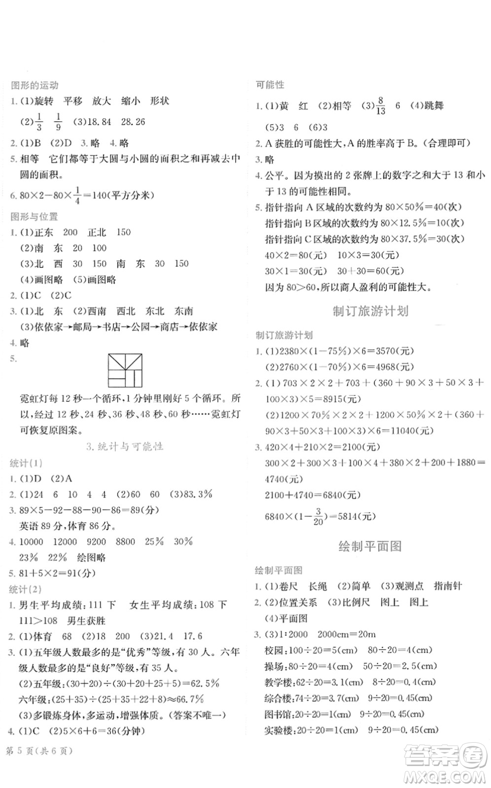 龍門(mén)書(shū)局2022黃岡小狀元作業(yè)本六年級(jí)數(shù)學(xué)下冊(cè)JS江蘇版答案