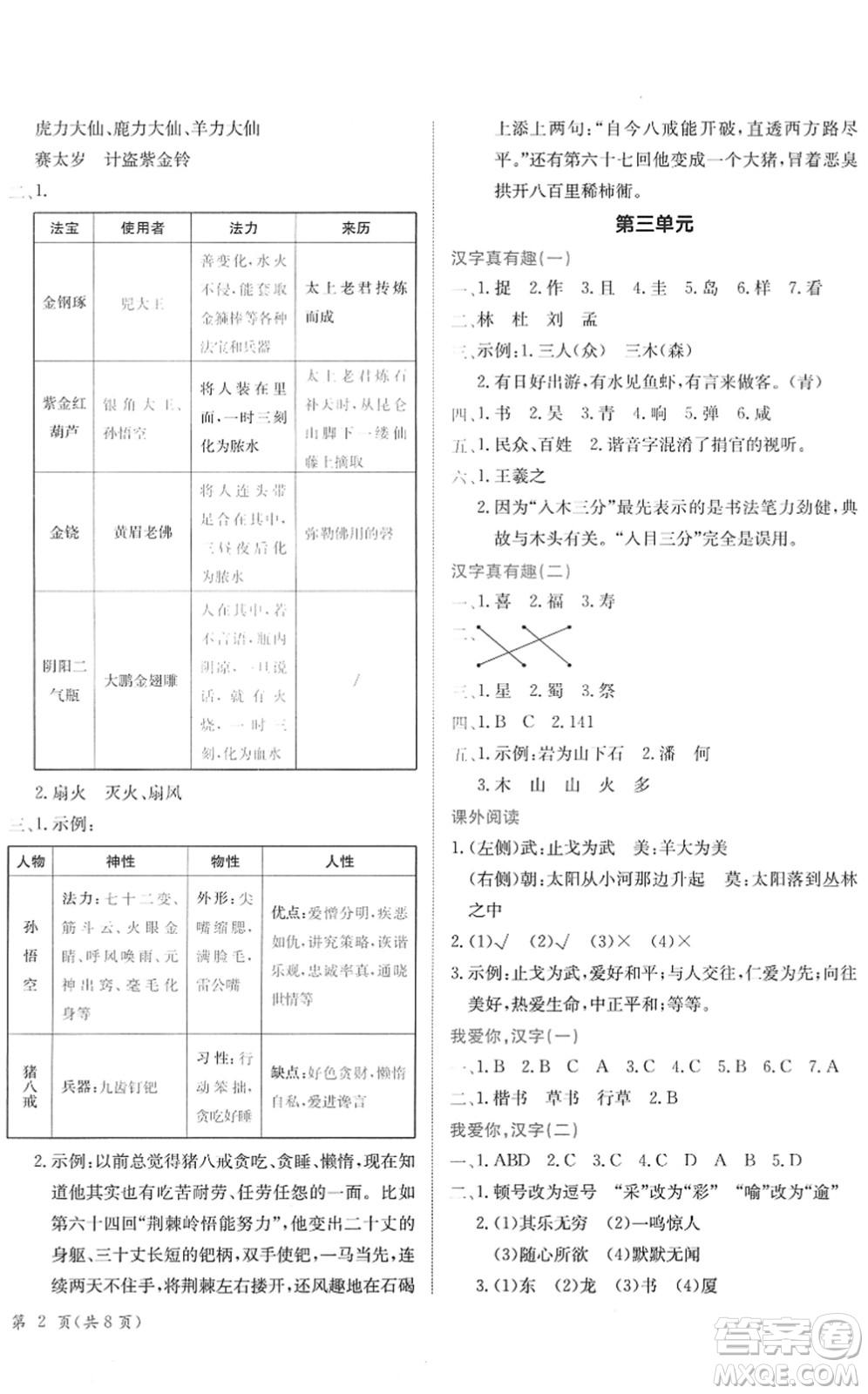 龍門書局2022黃岡小狀元作業(yè)本五年級語文下冊R人教版廣東專版答案