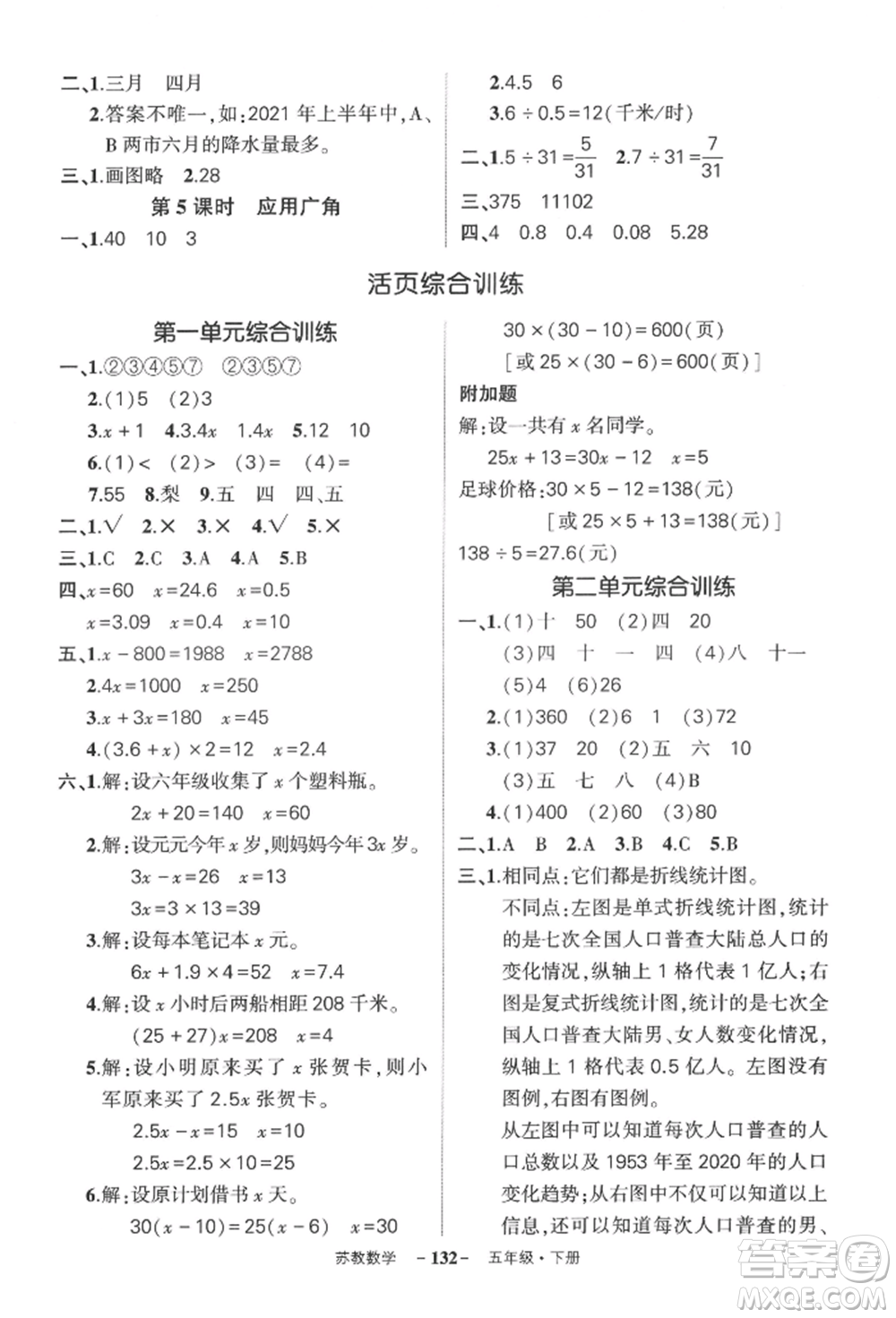 西安出版社2022狀元成才路創(chuàng)優(yōu)作業(yè)100分五年級下冊數(shù)學(xué)蘇教版參考答案