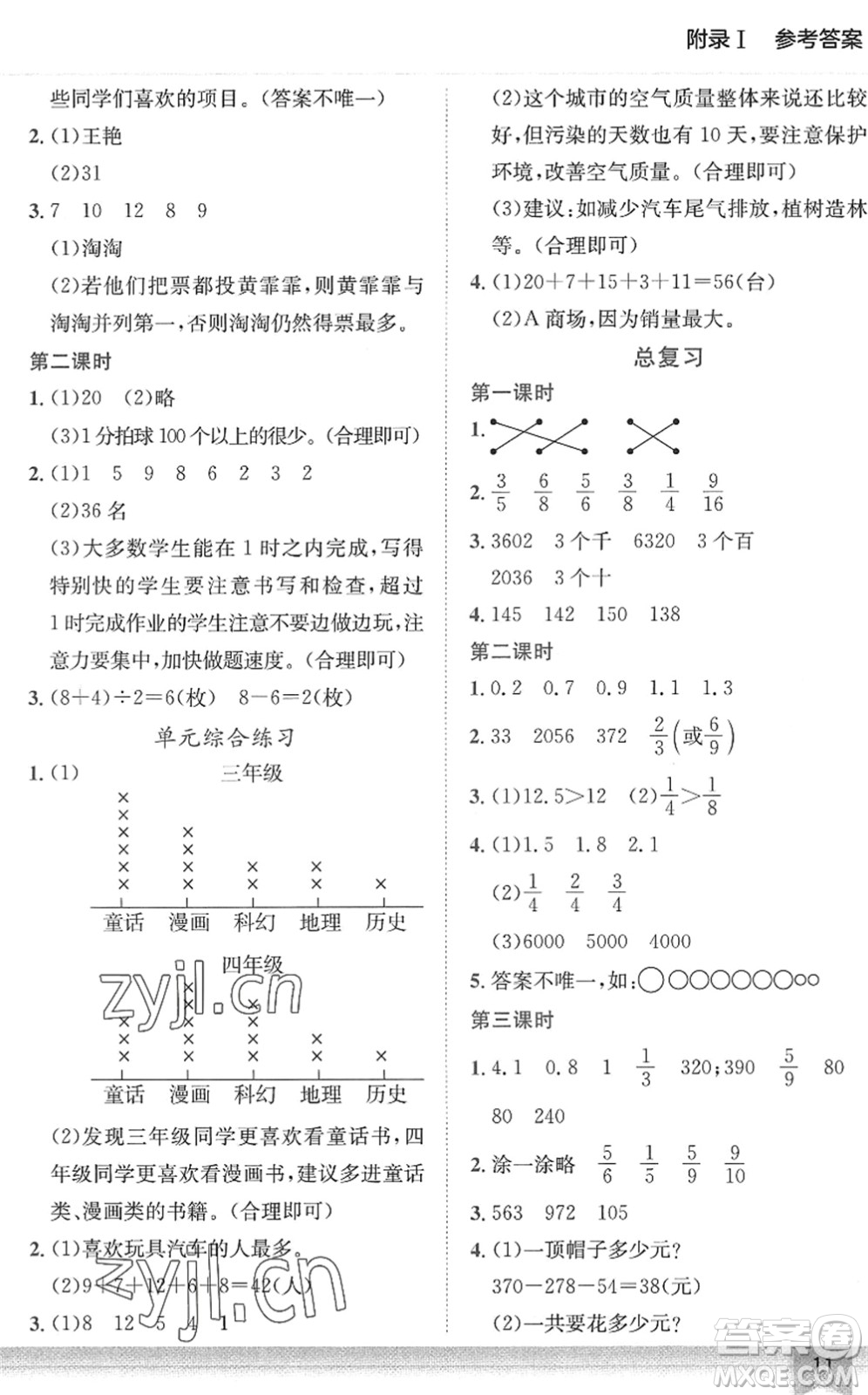 龍門書局2022黃岡小狀元作業(yè)本三年級(jí)數(shù)學(xué)下冊(cè)BS北師版答案