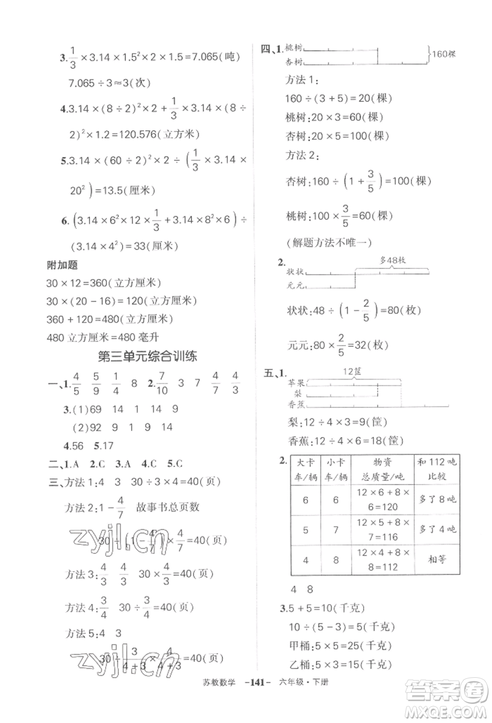 西安出版社2022狀元成才路創(chuàng)優(yōu)作業(yè)100分六年級下冊數(shù)學(xué)蘇教版參考答案