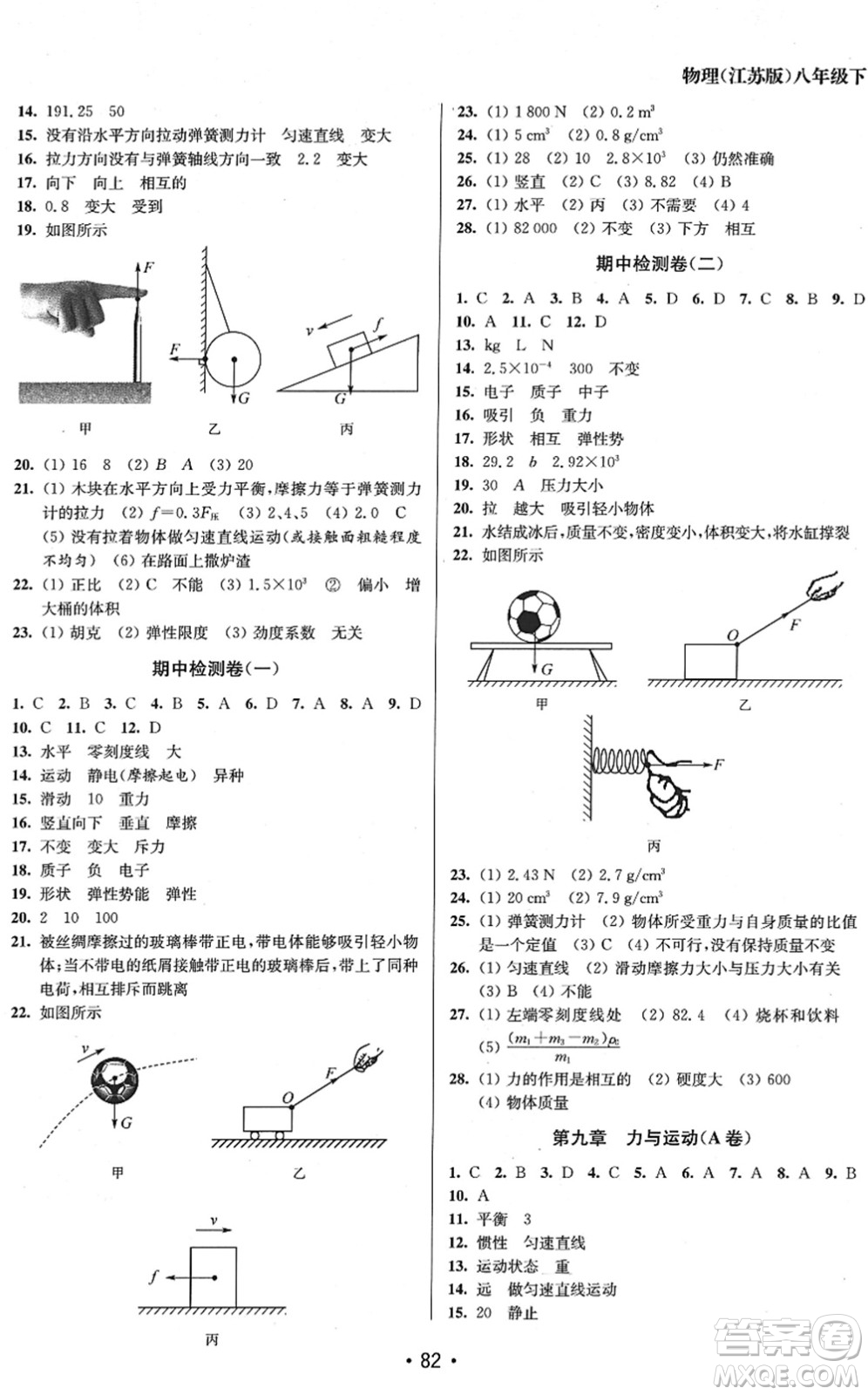 江蘇鳳凰美術出版社2022成長空間全程跟蹤測試卷八年級物理下冊江蘇版答案