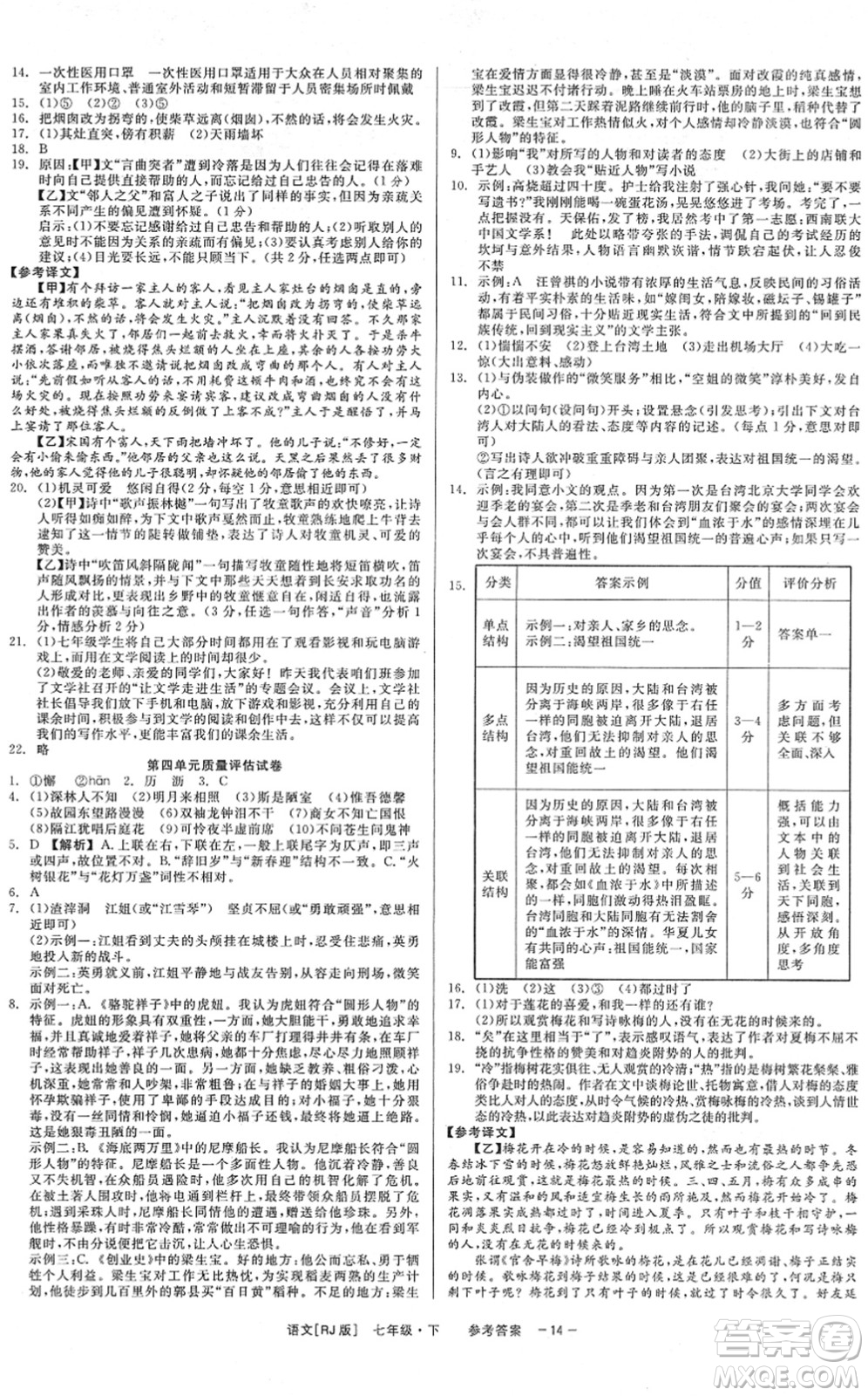 浙江工商大學(xué)出版社2022精彩練習(xí)就練這一本七年級(jí)語(yǔ)文下冊(cè)R人教版答案