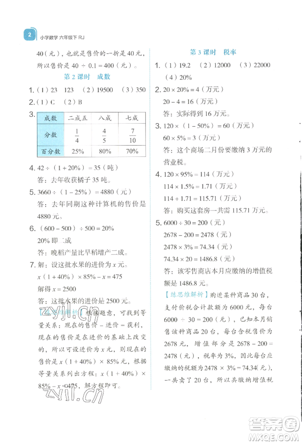 浙江教育出版社2022新東方優(yōu)學(xué)練六年級(jí)下冊(cè)數(shù)學(xué)人教版參考答案