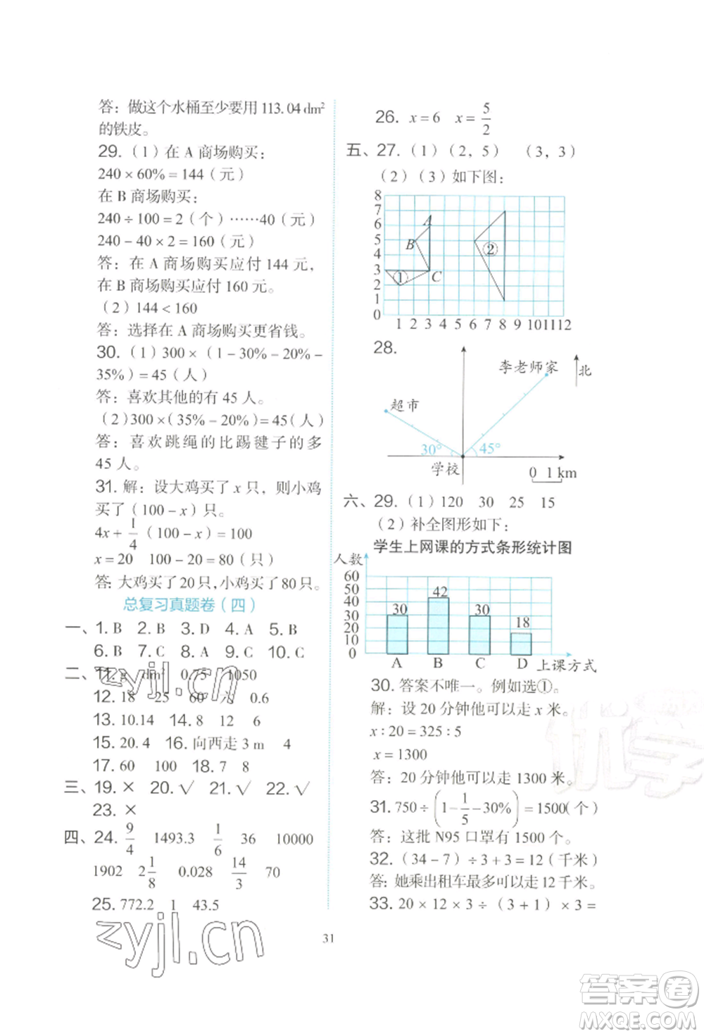 浙江教育出版社2022新東方優(yōu)學(xué)練六年級(jí)下冊(cè)數(shù)學(xué)人教版參考答案