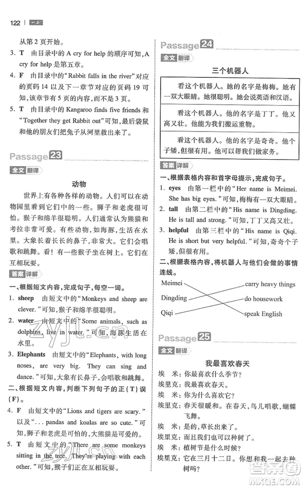 江西人民出版社2022一本小學英語閱讀訓練100篇四年級人教版答案