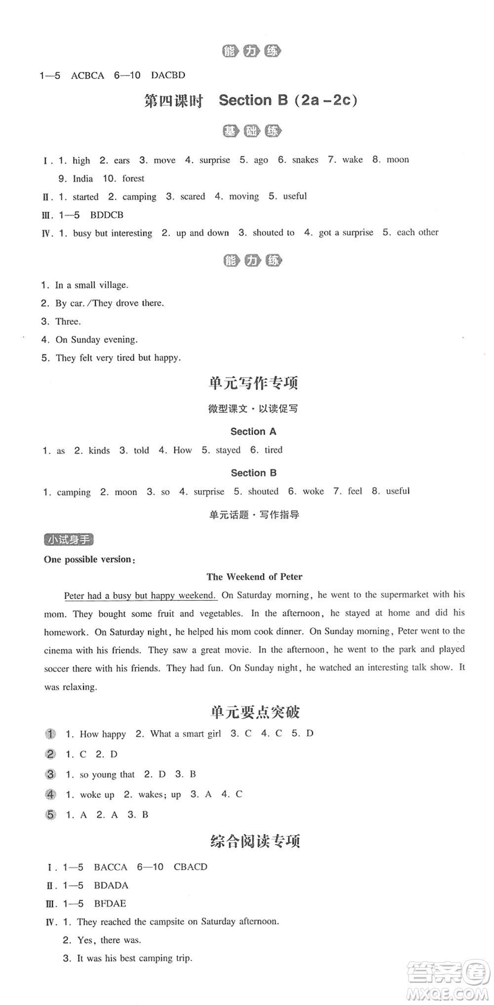 湖南教育出版社2022一本同步訓(xùn)練七年級(jí)英語下冊(cè)RJ人教版答案