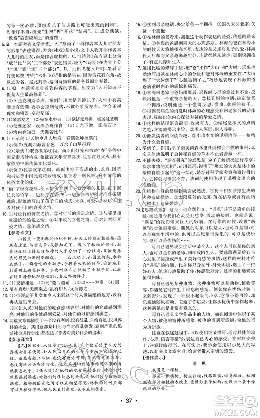 湖南教育出版社2022一本同步訓(xùn)練八年級(jí)語(yǔ)文下冊(cè)RJ人教版答案