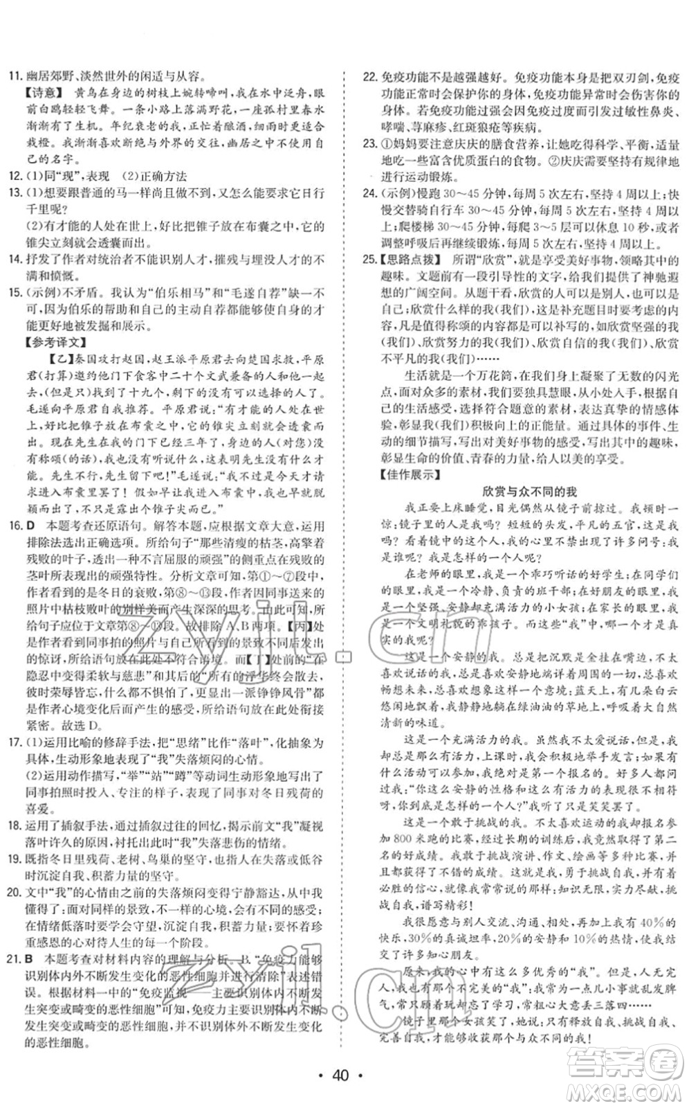 湖南教育出版社2022一本同步訓(xùn)練八年級(jí)語(yǔ)文下冊(cè)RJ人教版答案