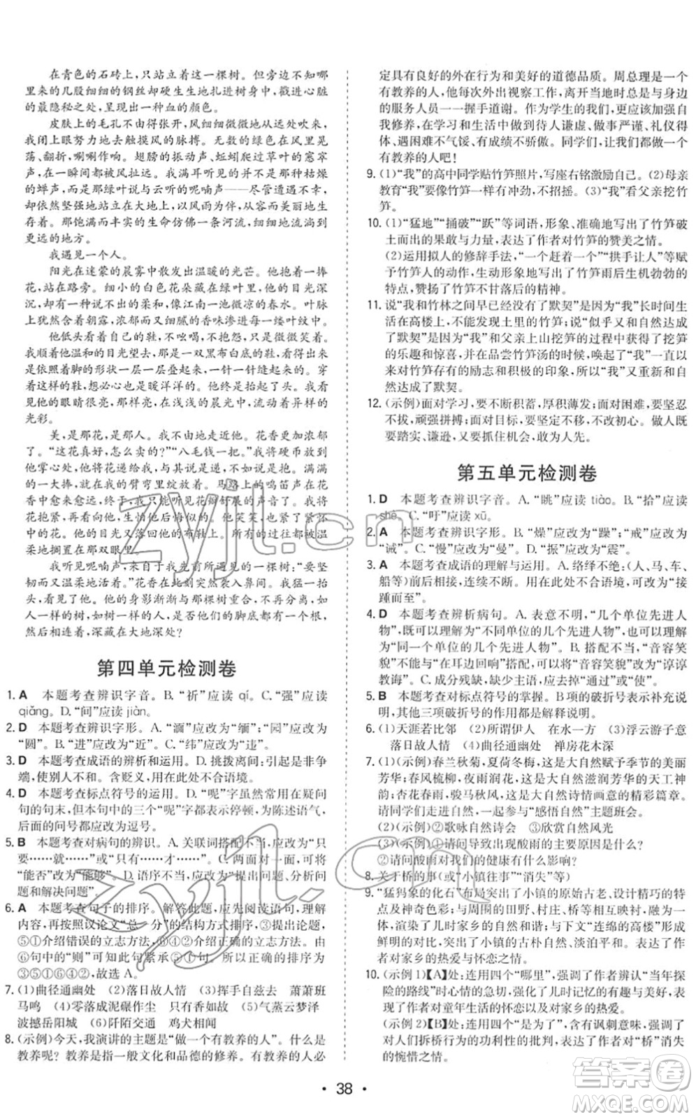 湖南教育出版社2022一本同步訓(xùn)練八年級(jí)語(yǔ)文下冊(cè)RJ人教版答案